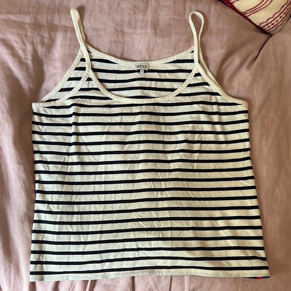 KULE Navy and White Fitted Crop Camisole